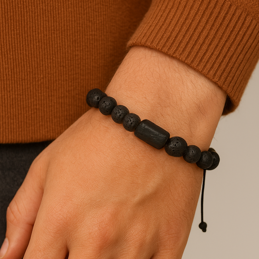 Black Tourmaline Bracelet - Handmade Natural Stone Black Tourmaline - Lava Rock Beads - Adjustable - Men's Women's Jewelry - Healing Therapy Protection