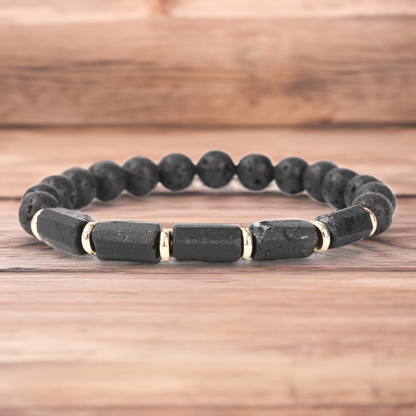 Men's Women's Black Tourmaline Lava Rock Bead Bracelet, Natural Stone, European, Classic Healing Protection Therapy