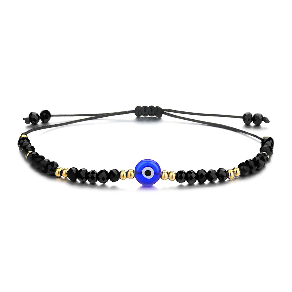 Protection Evil Eye Bracelet, Black Beaded Braided String Bracelet Women's Adjustable Handcrafted Shield Negative Energy