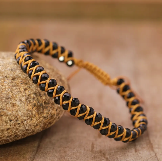 Black Obsidian Boho Faceted Crystal Bead Woven Bracelet Adjustable High Quality Natural Stones Style Stunning Chakra Jewelry