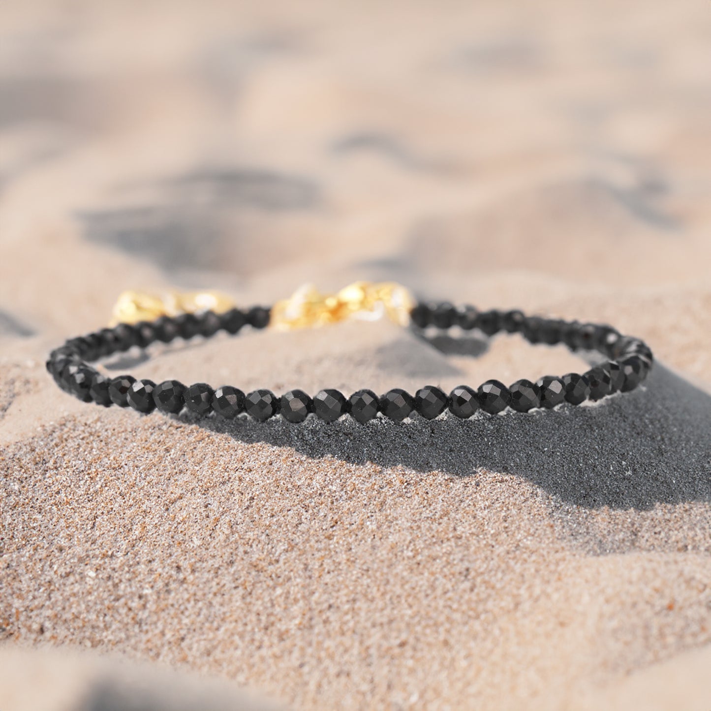 Women's Black Tourmaline Faceted Bead Bracelet, Natural Stone, Stainless Steel Clasp Chain, Trend 2023 2024 Stylish, European, Classic Healing Protection Therapy