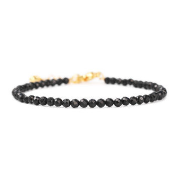 Women's Black Tourmaline Faceted Bead Bracelet, Natural Stone, Stainless Steel Clasp Chain, Trend 2023 2024 Stylish, European, Classic Healing Protection Therapy