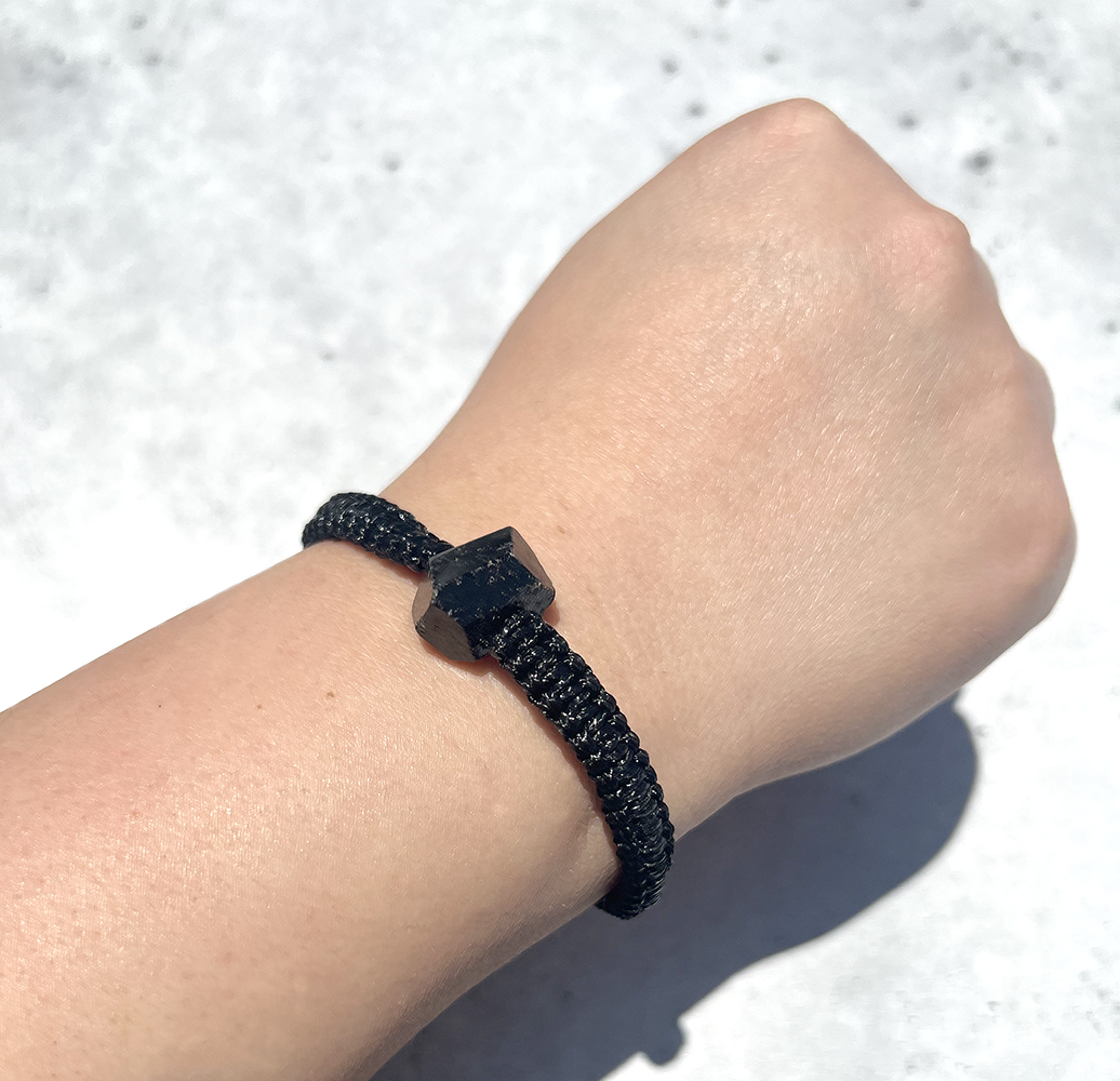 Black Tourmaline Handmade Large Natural Stone Adjustable Black String Bracelet Braided Nylon Cord Shield Protection Cleansing