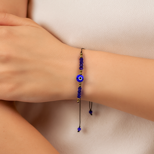 Protection Evil Eye Bracelet, Blue Beaded Braided String Bracelet Women's Adjustable Handcrafted Shield Negative Energy