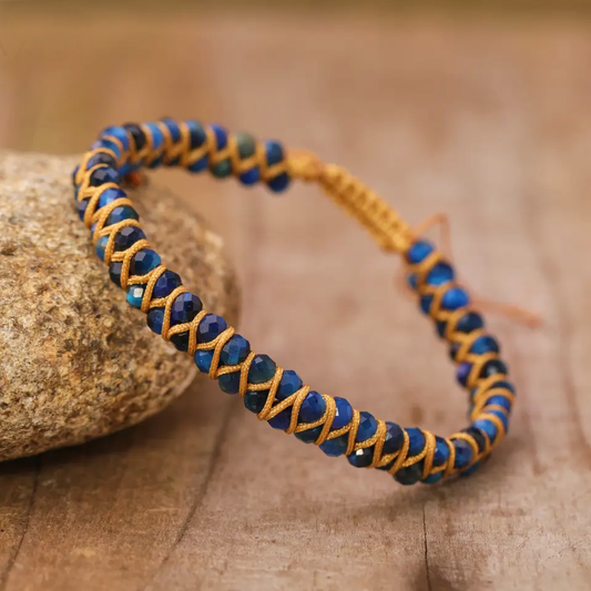 Blue Tiger Eye Boho Faceted Crystal Bead Woven Bracelet Adjustable High Quality Natural Stones Style Stunning Chakra Jewelry