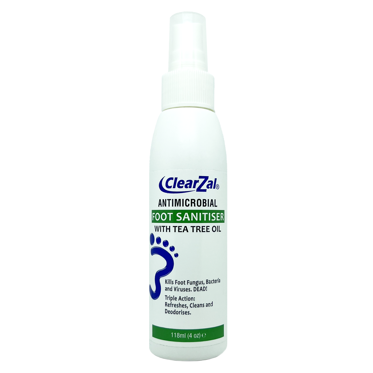 ClearZal Antimicrobial Foot Sanitiser, Kills Foot Fungus Bacteria Viruses, Controls Foot Odor, Eliminates Fungus Bacteria on Feet, Shoes, Socks. Healthy Feet.
