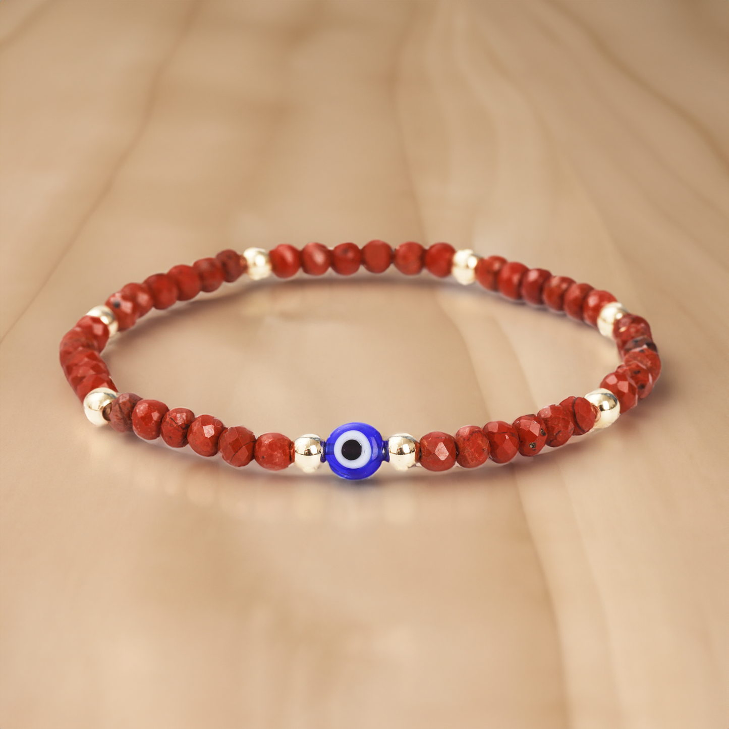 Evil Eye Bracelet Handmade Natural Stone Red Jasper Faceted Rondelle Beads Women's Jewlery Powerful Protection Safe