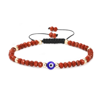 Evil Eye Bracelet Handmade Natural Stone Red Jasper Faceted Rondelle Beads Adjustable Women's Jewlery Powerful Protection Safe