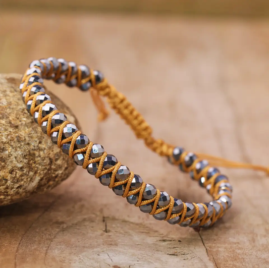 Hematite Boho Faceted Crystal Bead Woven Bracelet Adjustable High Quality Natural Stones Style Stunning Chakra Jewelry