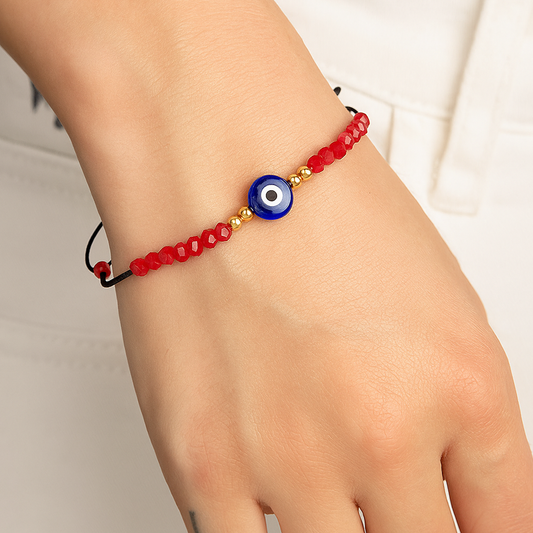 Protection Evil Eye Bracelet, Red Beaded Braided String Bracelet Women's Adjustable Handcrafted Shield Negative Energy