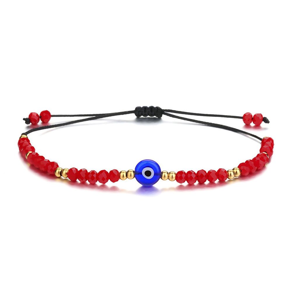 Protection Evil Eye Bracelet, Red Beaded Braided String Bracelet Women's Adjustable Handcrafted Shield Negative Energy