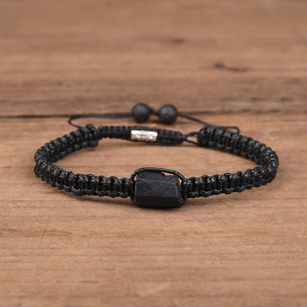 Black Tourmaline Bracelet, Handmade Natural Stone, Adjustable Black String, Men's and Women's, Natural Protection, Grounding Energy, Handcrafted, Unisex Versatile