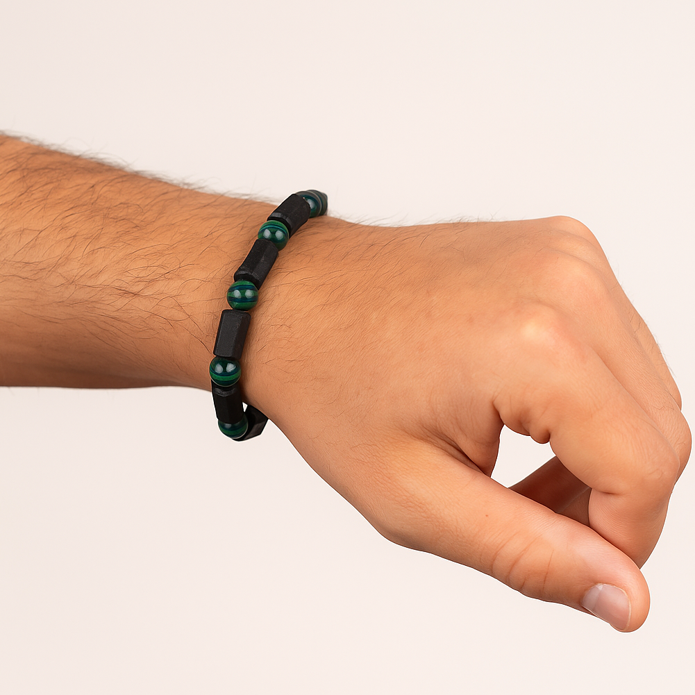 Black Tourmaline Bracelet, Handmade Natural Stone, Malachite Bead Protection Grounding Courage Healing Stones Jewelry Gift Any Occasion Men's Women's