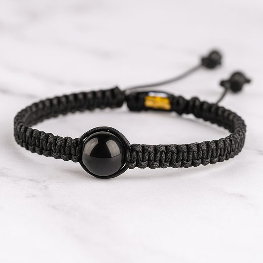 Black Tourmaline Bead Bracelet, Adjustable Men's and Women's Jewelry