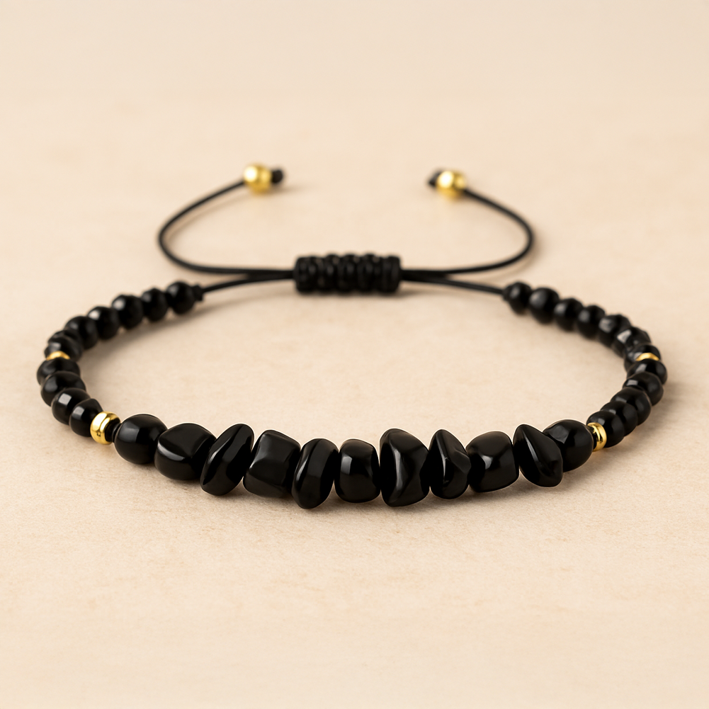 Women's Black Tourmaline Bracelet, Black Agate Adjustable Bracelet