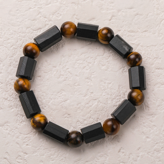 Black Tourmaline Bracelet, Handmade Natural Stone, Tiger Eye Protection Grounding Courage Healing Stones Jewelry Gift Any Occasion Men's Women's