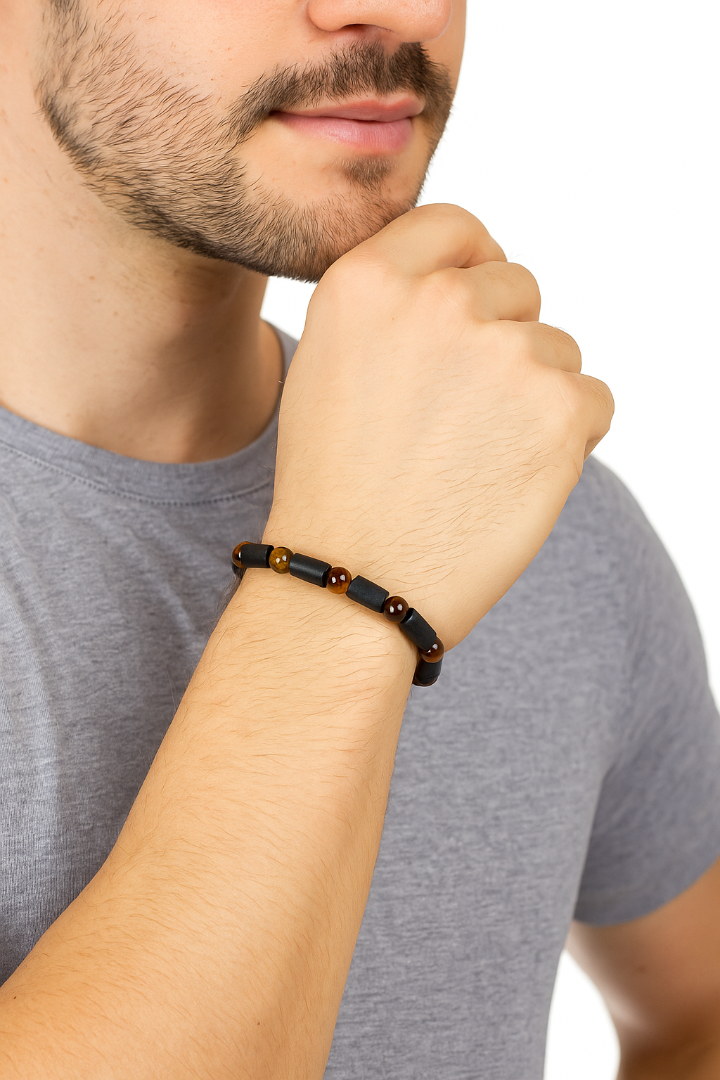 Black Tourmaline Bracelet, Handmade Natural Stone, Tiger Eye Protection Grounding Courage Healing Stones Jewelry Gift Any Occasion Men's Women's