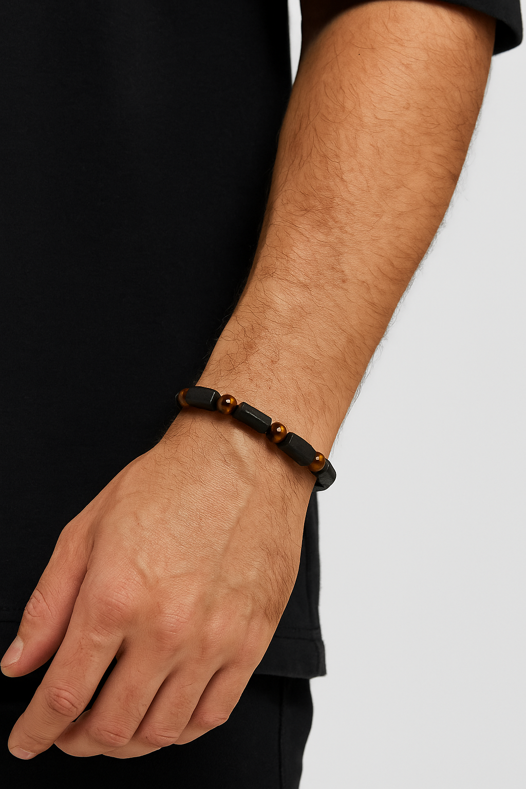 Black Tourmaline Bracelet, Handmade Natural Stone, Tiger Eye Protection Grounding Courage Healing Stones Jewelry Gift Any Occasion Men's Women's