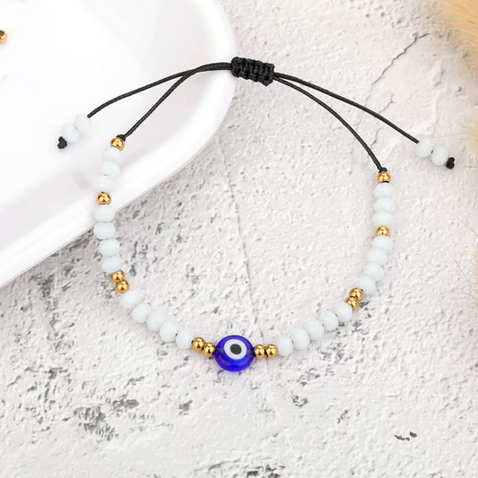 Protection Evil Eye Bracelet, Blue Beaded Braided String Bracelet Women's Adjustable Handcrafted Shield Negative Energy