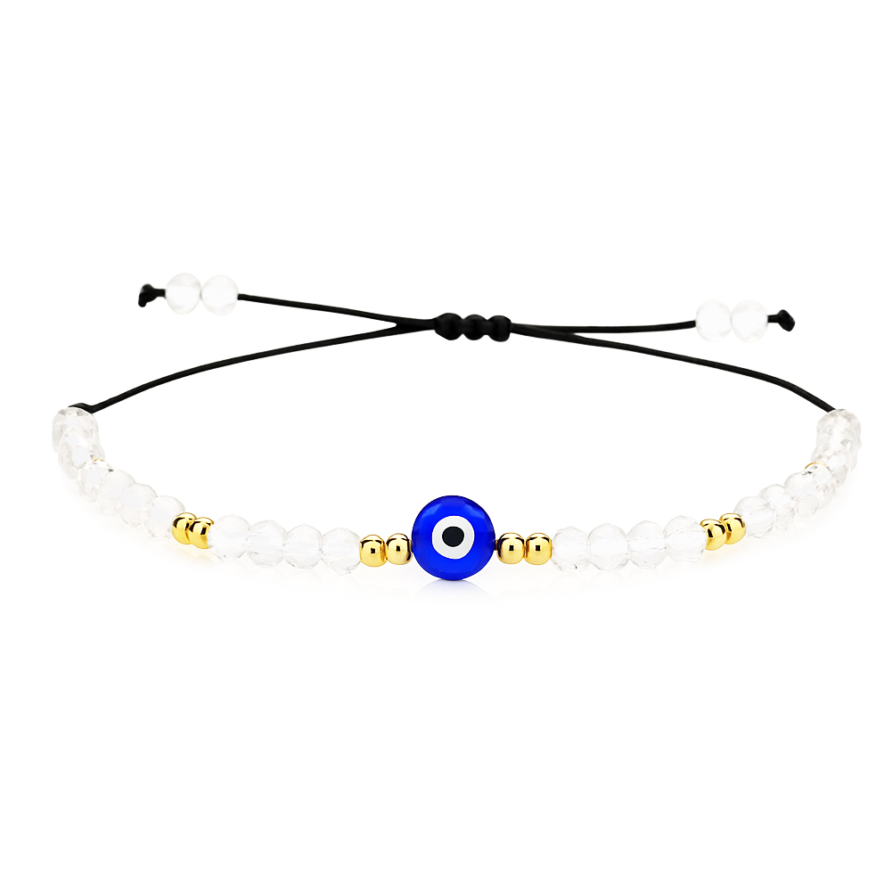 Protection Evil Eye Bracelet, Blue Beaded Braided String Bracelet Women's Adjustable Handcrafted Shield Negative Energy