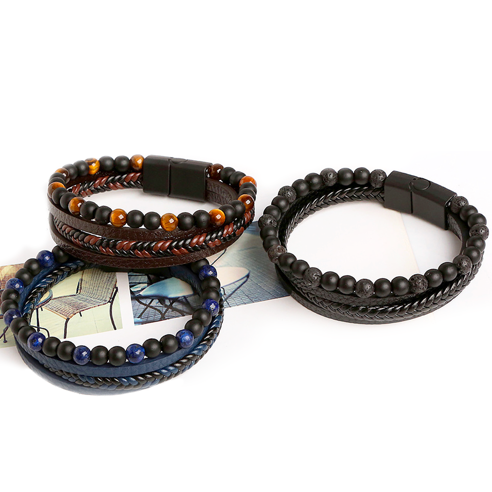 Buy Stone Bracelets with Finest Leather - Prime Black Beads