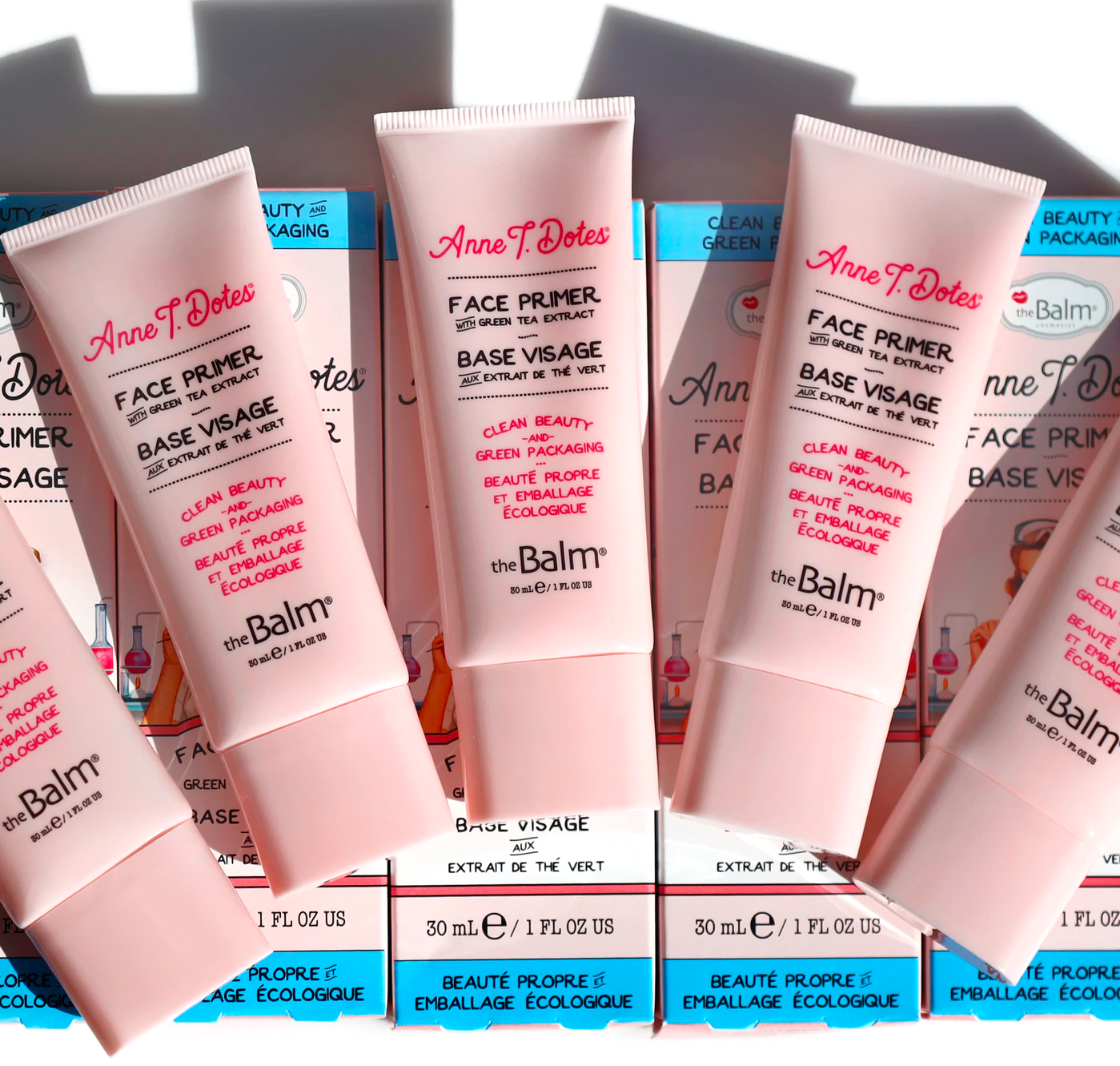 theBalm Cosmetics Anne T. Dotes Face Primer Clean Beauty & Green Packaging replenishing primer preps the skin for a smooth application helps to condition, soothe, and moisturize the skin. Use alone for a dewy glow, or under your foundation for a longer wear.