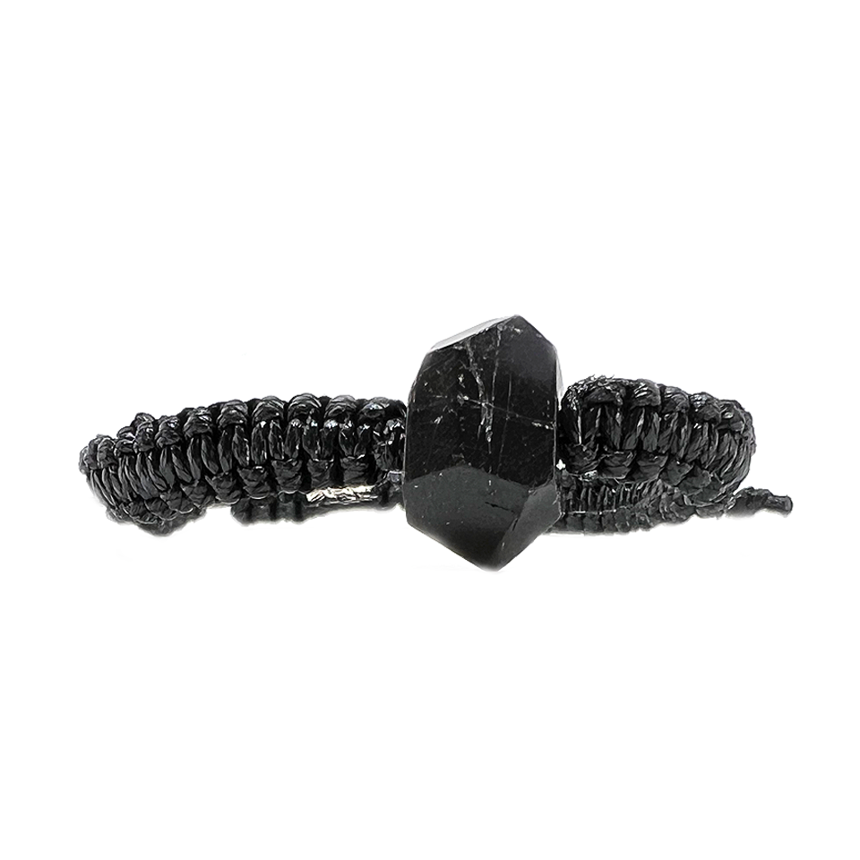 Black Tourmaline Handmade Large Natural Stone Adjustable Black String Bracelet Braided Nylon Cord Shield Protection Cleansing