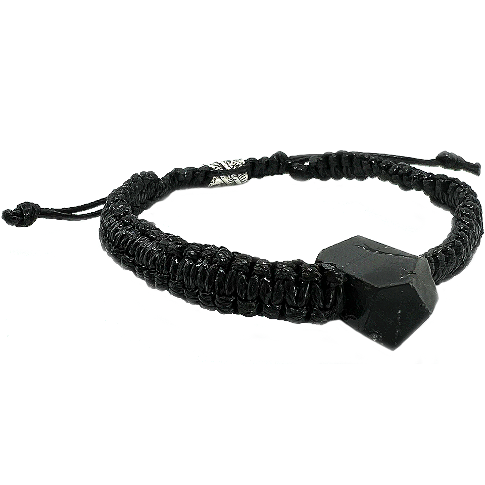 Black Tourmaline Handmade Large Natural Stone Adjustable Black String Bracelet Braided Nylon Cord Shield Protection Cleansing