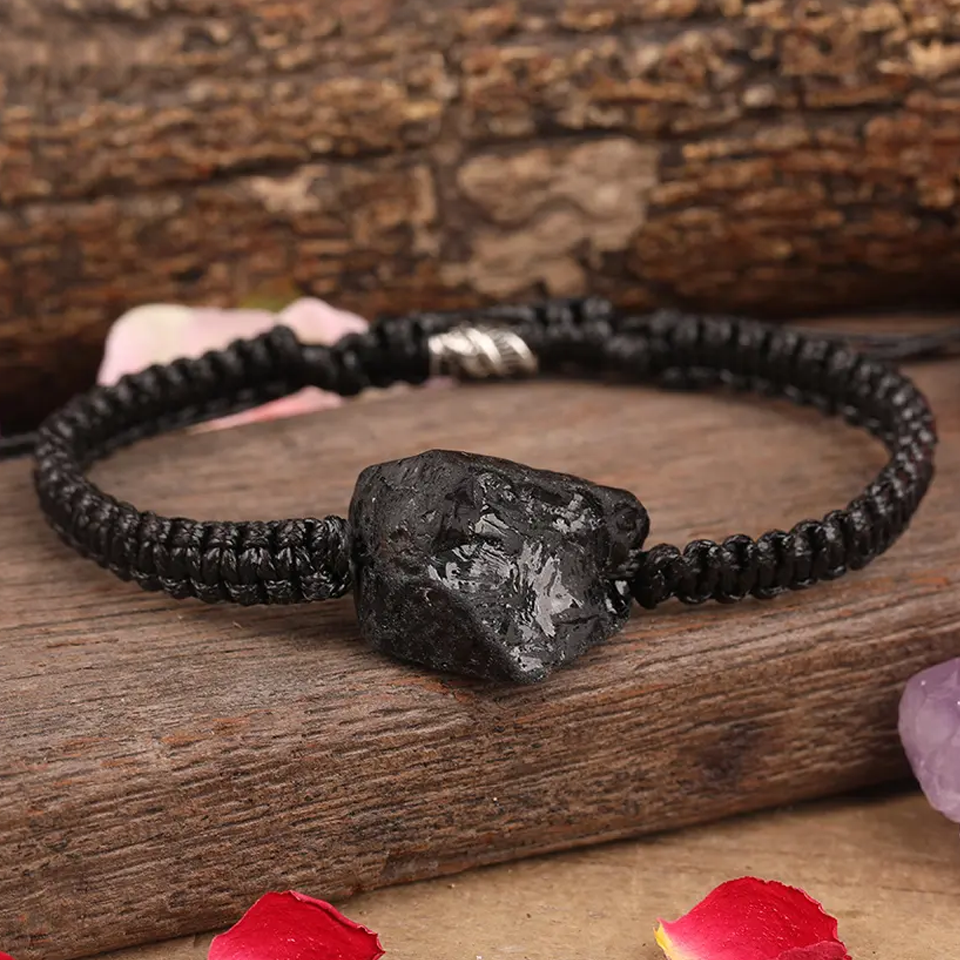 Black Tourmaline Bracelet, Natural Large Stone, Adjustable Bracelet, Shield Protection Cleansing Healing