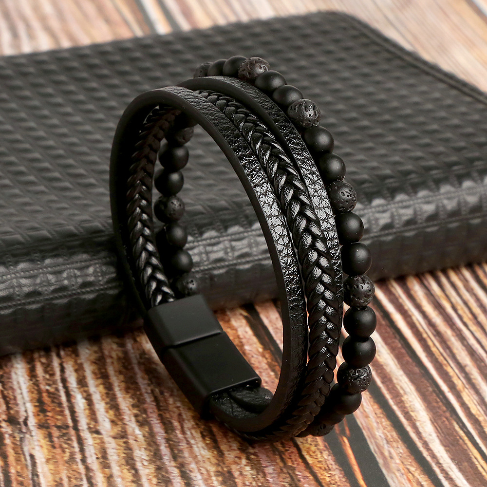Magnetic Leather Bracelet Black