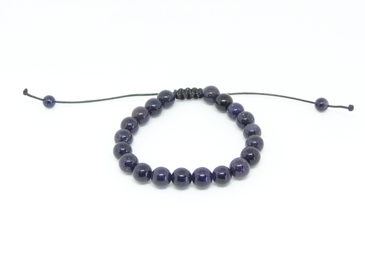 Handmade Natural Stone Blue Sandstone Beaded Bracelet Men's Women's Adjustable Bracelet