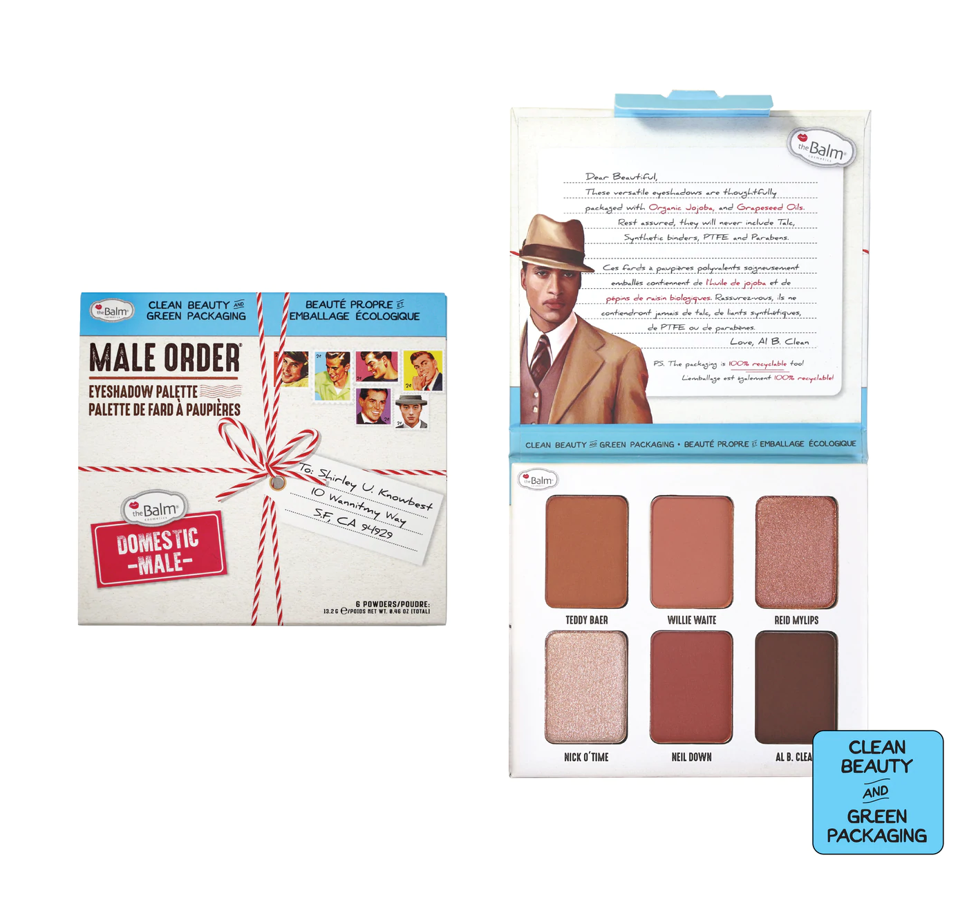 theBalm Cosmetics Male Order Domestic Male Buildable - Long Lasting - Talc Free no talc, synthetic binders, PTFE or parabens, plus 100% recyclable packaging brilliant shades warm taupe eyeshadows creamy tones textures eyeshadow palette eyes