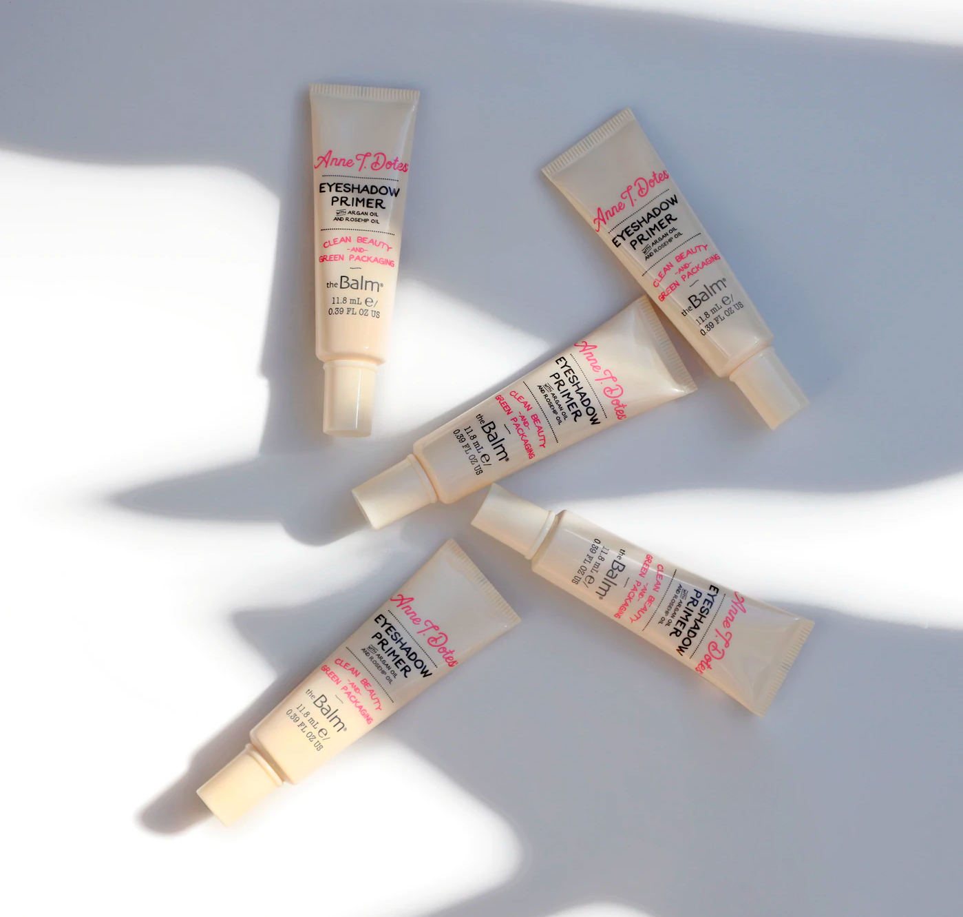 theBalm Cosmetics Anne T. Dotes Eyeshadow Primer Clean Beauty & Green Packaging replenishes Rose Hip Oil, Rosemary, Rice Bran, Sunflower, and Tocopherol, this formula provides superior protection