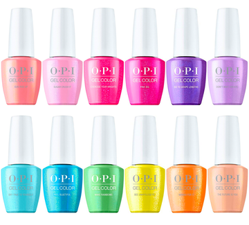 OPI GelColor Soak-Off Gel Nail Polish Lacquer Power of Hue Collection Summer 2022 Sun-rise Up #GCB001, Sugar Crush It #GCB002, Exercise Your Brights #GCB003, Pink Big #GCB004, Go To Grape Lengths #GCB005, Don't Wait. Create. #GCB006, Sky True To Yourself #GCB007, Feel Bluetiful #GCB008, Make Rainbows #GCB009, Bee Unapologetic #GCB010, Mango For It #GCB011 and The Future is You #GCB012 Beyond Polish