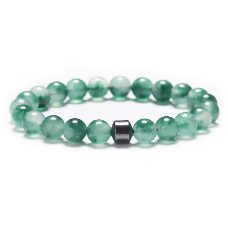 Handmade Natural Stone Green Lucency + Hematite Beaded Bracelet Men Women