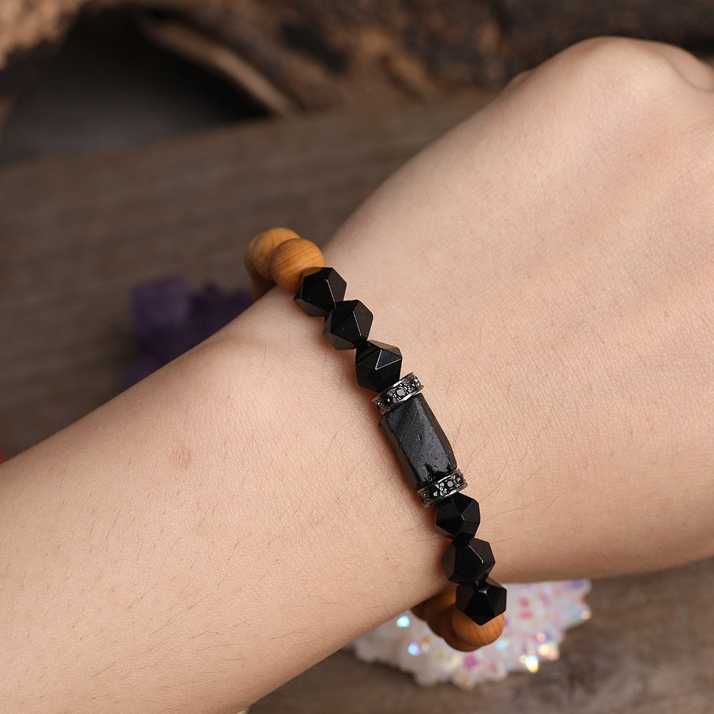 Handmade - Natural Stone - Black Tourmaline and Onyx Beaded Bracelets 8 mm - Each stone is hand selected to ensure a high quality piece of jewelry. Black Touramline helps create a shield of protection and to prevent negative energy from entering. It represents purification and the cleansing of the emotional body. Black Onyx crystals can be used used for grounding, protection and self control which shield us against negative energy.