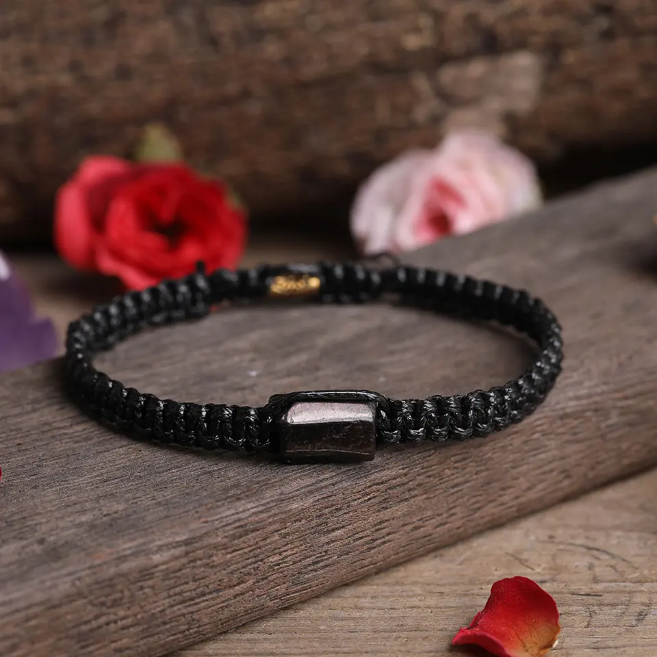 Black Tourmaline Bracelet, Handmade Natural Stone, Adjustable Black String, Men's and Women's, Natural Protection, Grounding Energy, Handcrafted, Unisex Versatile