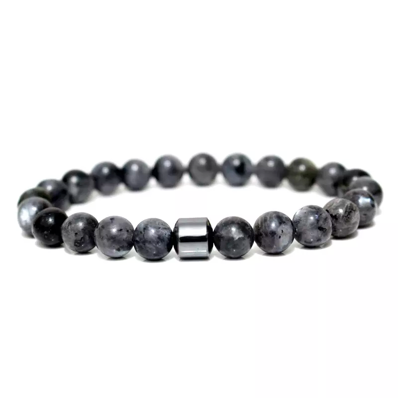 Black Spectrolite + Hematite Natural Stone Beaded Bracelet