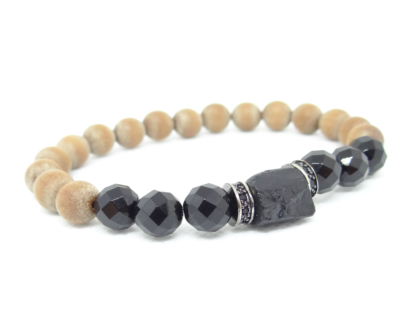 Handmade - Natural Stone - Black Tourmaline and Onyx Beaded Bracelets 8 mm - Each stone is hand selected to ensure a high quality piece of jewelry. Black Touramline helps create a shield of protection and to prevent negative energy from entering. It represents purification and the cleansing of the emotional body. Black Onyx crystals can be used used for grounding, protection and self control which shield us against negative energy.