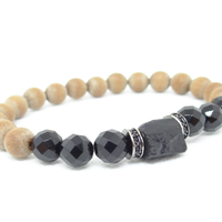 Handmade - Natural Stone - Black Tourmaline and Onyx Beaded Bracelets 8 mm - Each stone is hand selected to ensure a high quality piece of jewelry. Black Touramline helps create a shield of protection and to prevent negative energy from entering. It represents purification and the cleansing of the emotional body. Black Onyx crystals can be used  used for grounding, protection and self control which shield us against negative energy.