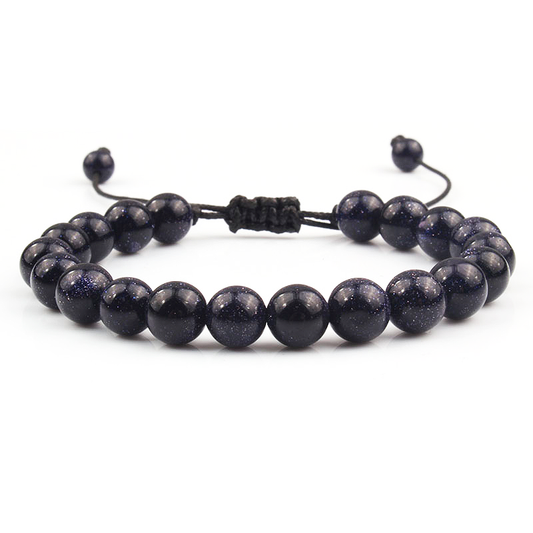 Handmade Natural Stone Blue Sandstone Beaded Bracelet Men's Women's Adjustable Bracelet