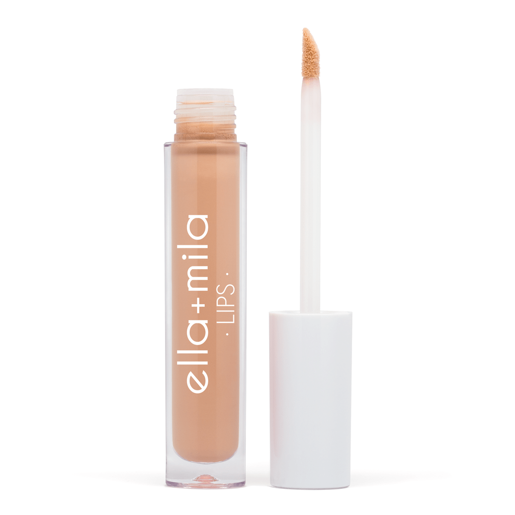Neutral nude light brown. Creamy Lips. Plant-Based. Vegan. Animal Cruelty-Free. Vitamin E Enriched - Moisturizing. Ultra-Lightweight - Non-Stick Formula. ella+mila Liquid Lipstick - Spice Spice Baby