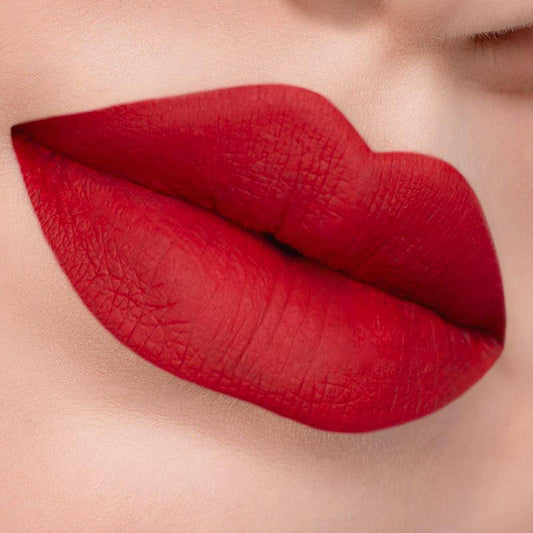 Classic Hollywood Red. Velvet Matte Finish. Plant-Based. Vegan. Animal Cruelty-Free. Vitamin E Enriched - Moisturizing. Ultra-Lightweight - Non-Stick Formula. ella+mila Liquid Lipstick - You Red My Mind