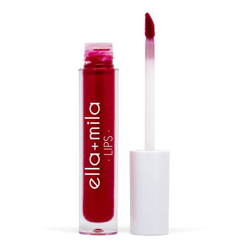 Classic Hollywood Red. Velvet Matte Finish. Plant-Based. Vegan. Animal Cruelty-Free. Vitamin E Enriched - Moisturizing. Ultra-Lightweight - Non-Stick Formula. ella+mila Liquid Lipstick - You Red My Mind