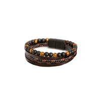 Men's Leather Beaded Bracelet, Natural Stone Tiger Eye, Matte Black Onyx