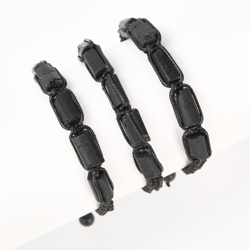 Black Tourmaline 5 pc Bracelet, Natural Stone Adjustable Bracelet