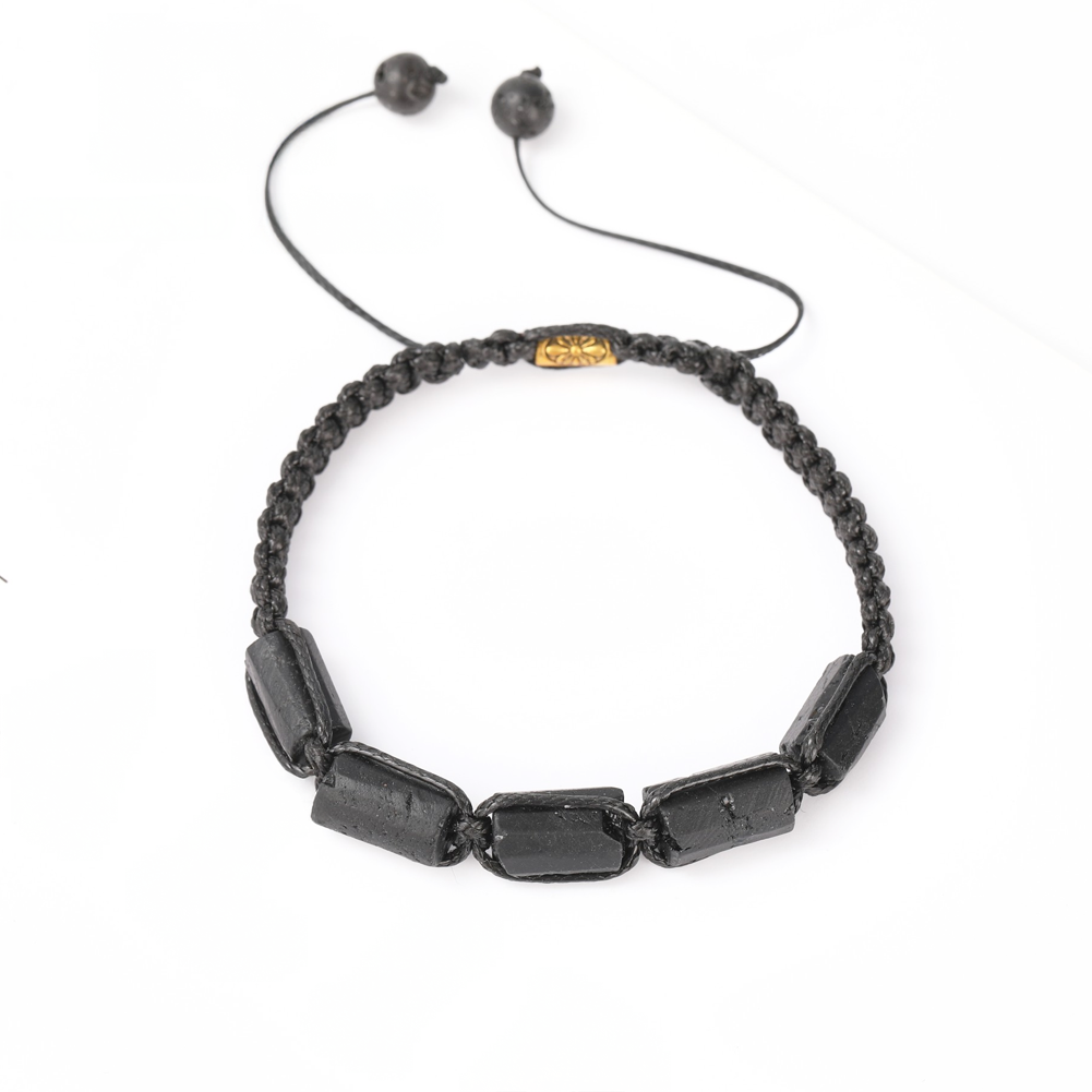 Black Tourmaline 5 pc Bracelet, Natural Stone Adjustable Bracelet