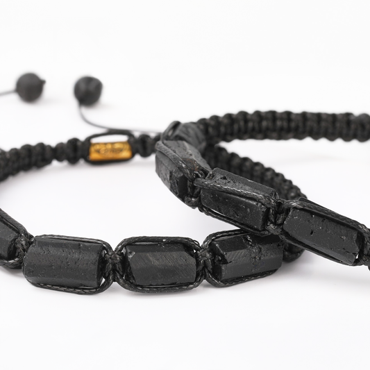 Black Tourmaline 5 pc Bracelet, Natural Stone Adjustable Bracelet