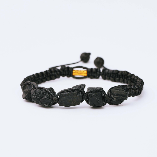 Black Tourmaline Handmade Natural Stone Adjustable Black String Bracelet Braided Nylon Cord Shield Protection Cleansing