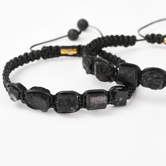 Black Tourmaline Bracelet Handmade Natural Stone Adjustable Black String Braided Shield Protection Cleansing